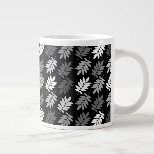 Elder Leaf Muster Schwarz Weiß Grau Jumbo-Tasse (Rechts)