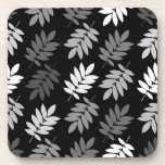 Elder Leaf Pattern Black White Grey Getränkeuntersetzer<br><div class="desc">Elder tree leaf silhouette in a surface pattern design with grey and white detail on a black background.</div>