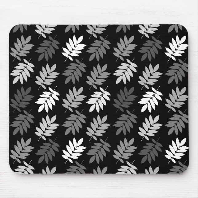 Elder Leaf Pattern Black White Grey Mousepad (Vorne)