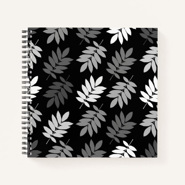 Elder Leaf Pattern Black White Grey Notizbuch (Vorderseite)