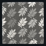 Elder Leaf Pattern Black White Grey Steinuntersetzer<br><div class="desc">Elder tree leaf silhouette in a surface pattern design with grey and white detail on a black background.</div>