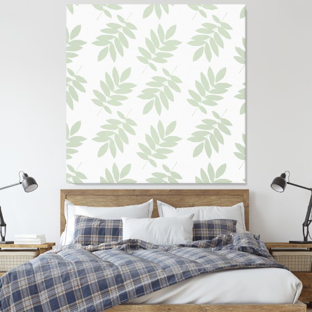 Elder Leaf Pattern Green+White Leinwanddruck (Insitu (Schlafzimmer))