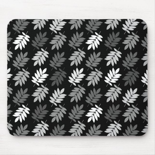 Elder Leaf Rpt Pattern Black White Grey Mousepad (Vorne)