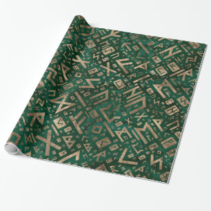 Elder Runes - Futhark Pattern Gold auf Malachite # Geschenkpapier