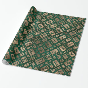 Elder Runes - Futhark Pattern Gold auf Malachite # Geschenkpapier
