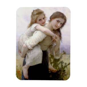 Elder Sister gibt jüngere Schwester Piggyback Ride Magnet