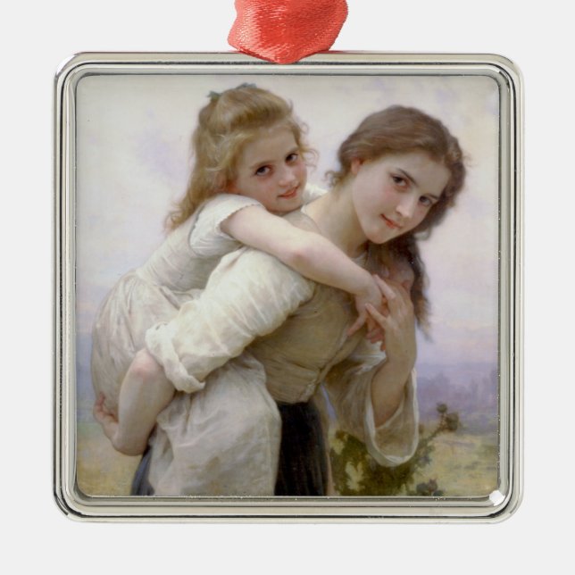 Elder Sister gibt jüngere Schwester Piggyback Ride Ornament Aus Metall (Vorne)