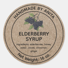 Elderberry Syrup Jam Jar Label Kraft Paper Style Runder Aufkleber