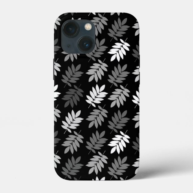 Elderblatt-Muster Schwarz Weiß Grau Case-Mate iPhone Hülle (Rückseite)