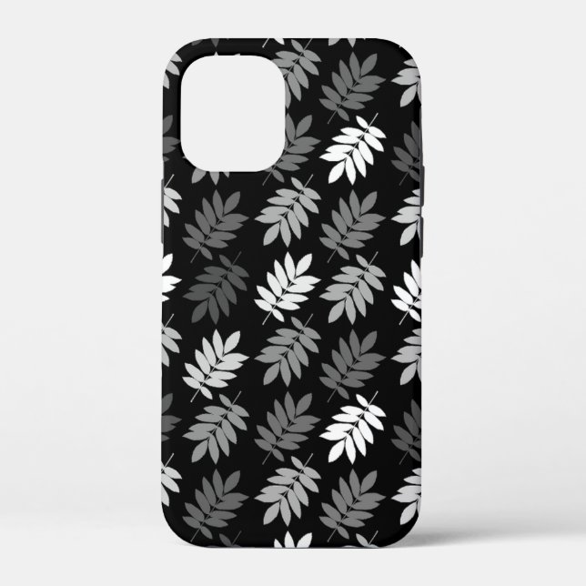 Elderblatt-Muster Schwarz Weiß Grau Case-Mate iPhone Hülle (Rückseite)