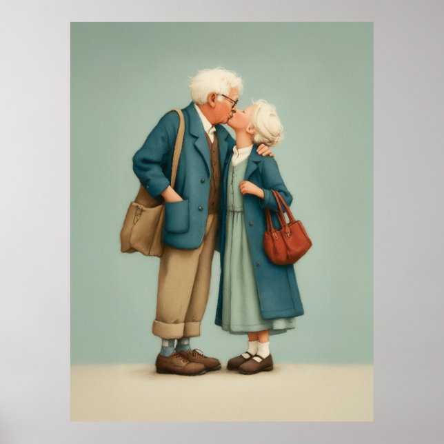 Elderly Couple Sharing Tender Kiss Poster (Vorne)