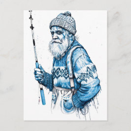 Elderly Sailor Standing Calm Holding Fishing Rod Postkarte