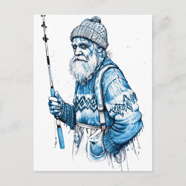 Elderly Sailor Standing Calm Holding Fishing Rod Postkarte (Vorderseite)