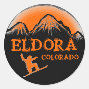 Eldora Colorado Orangen-Snowboarder-Aufkleber Runder Aufkleber