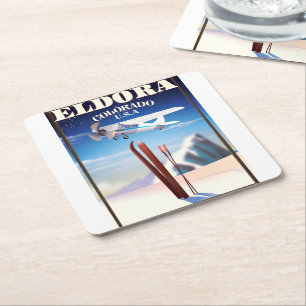 Eldora Colorado Reiseplakat. Rechteckiger Pappuntersetzer