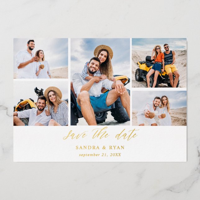 Ele Chic 5 Multi-Foto Save the Date Folieneinladung (Vorderseite)