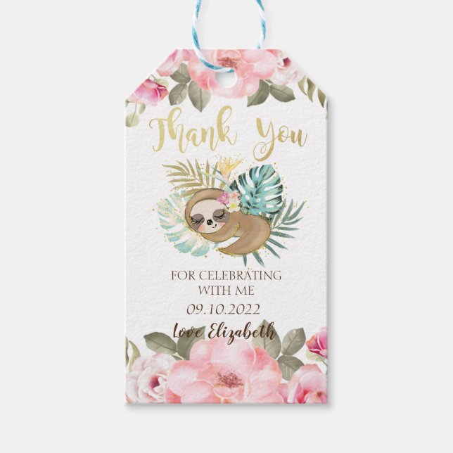 Eleagant Gold Glitzer Unicorn, Blumenbabydusche Geschenkanhänger (Vorderseite)