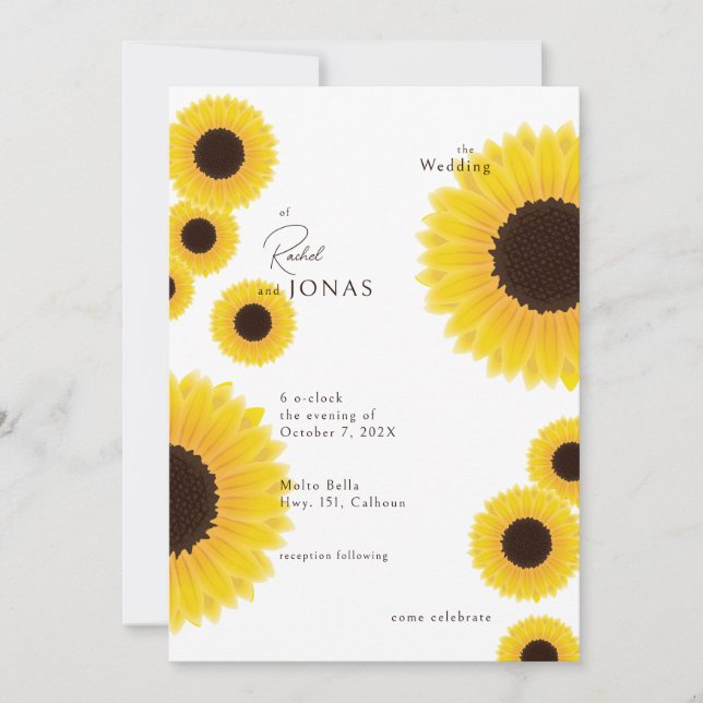 Elebant Sunflowers Einladung zur Hochzeit (Vorderseite)