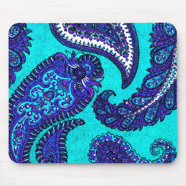 Electric Aqua Blue Indian Paisley Mousepad (Vorne)