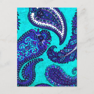 Electric Aqua Blue Indian Paisley Postkarte
