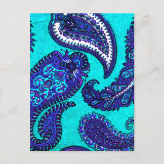 Electric Aqua Blue Indian Paisley Postkarte