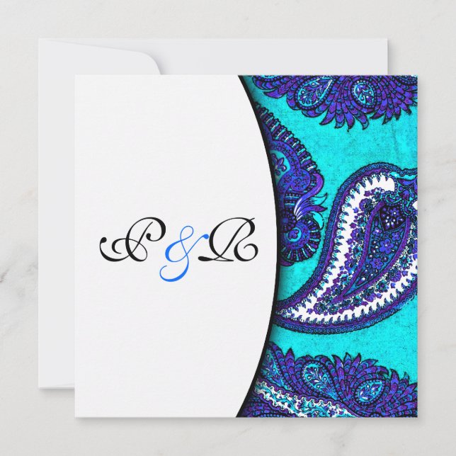 Electric Aqua Paisley Wedding Einladung (Vorderseite)
