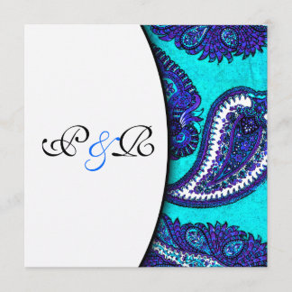 Electric Aqua Paisley Wedding Einladung