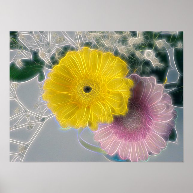 Electric Art Daisies Bouquet Poster (Vorne)