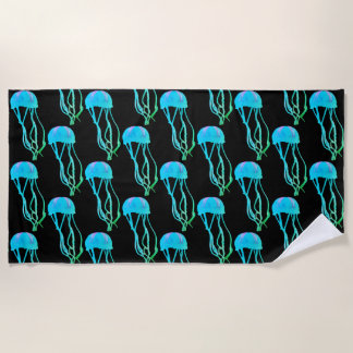 Electric Blue and Green Jellyfish Beach Handtuch
