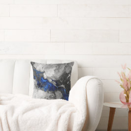 Electric Blue, Black and Grey Marble print Kissen