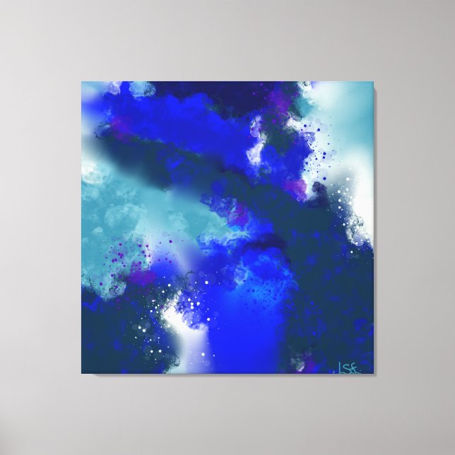 Electric Blue - Blue White Lila Abstrakt Art Leinwanddruck (Vorderseite)