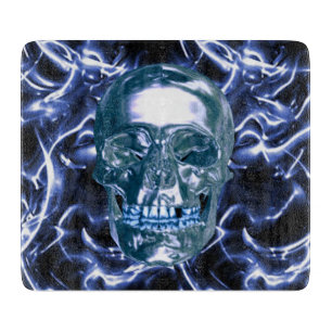 Electric Blue Chrome Skull Cutting Board Schneidebrett
