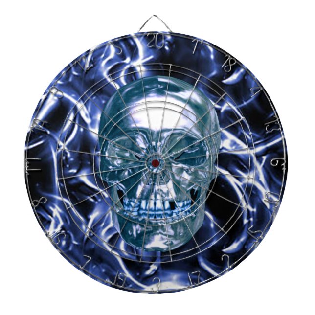 Electric Blue Chrome Skull Dart Board Dartscheibe (vorne)