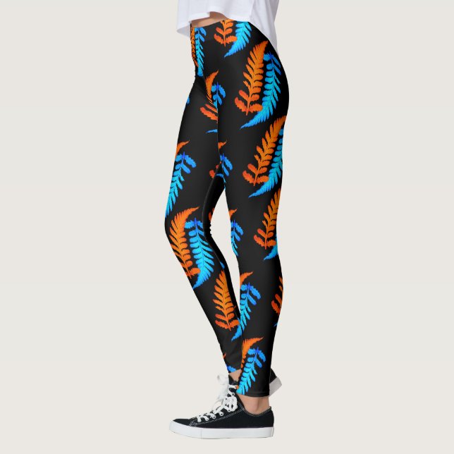 Electric Blue Fiery Orange Japanisch gestrichene F Leggings (Links)