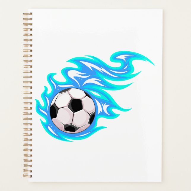 Electric Blue Flaming Soccer Ball Sports Planer (Vorderseite)