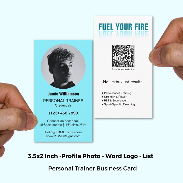 Electric Blue Fuel Your Fire Personal Trainer Visitenkarte (3.5x2 Inch, Electric Blue Fuel Your Fire Personal Trainer Business Card)