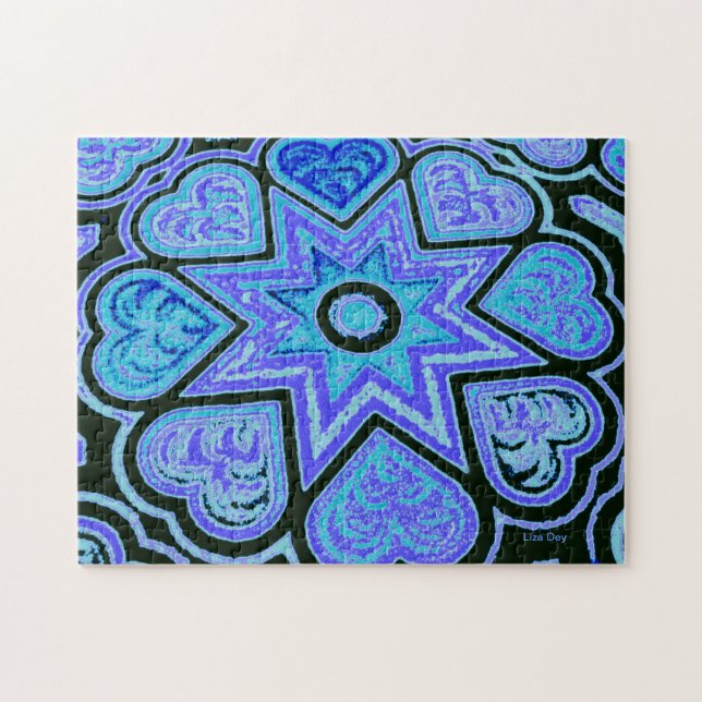 Electric Blue Hearts & Stars Jigsaw Puzzle (Horizontal)