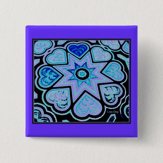 Electric Blue Hearts & Stars Square Button (Vorderseite)