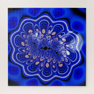 Electric Blue Holographic Fraktal Blume Abstrakt Puzzle