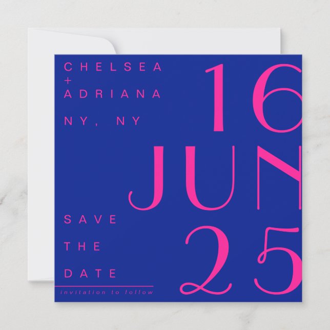 Electric Blue Hot Pink Trendy Modern Save the Date Einladung (Vorderseite)