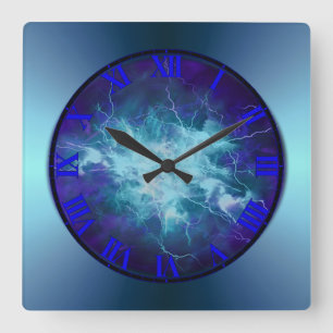 Electric Blue Lightening Wall Clock Quadratische Wanduhr