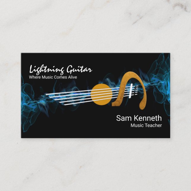 Electric Blue Lightning Guitar Music Teacher Visitenkarte (Vorderseite)
