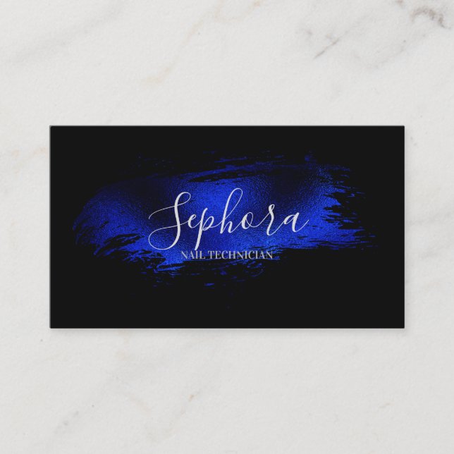 Electric Blue Metallic Foil Paint Stroke Visitenkarte (Vorderseite)
