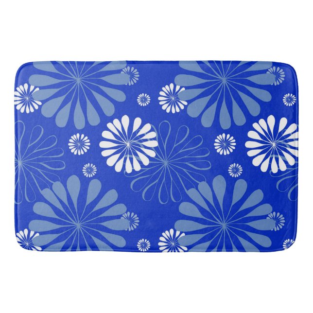 Electric Blue Modern Floral Print Badematte (Vorderseite)