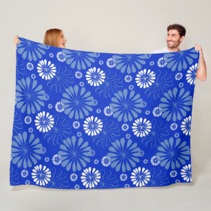 Electric Blue Modern Floral Print Fleecedecke
