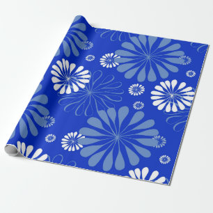 Electric Blue Modern Floral Print Geschenkpapier
