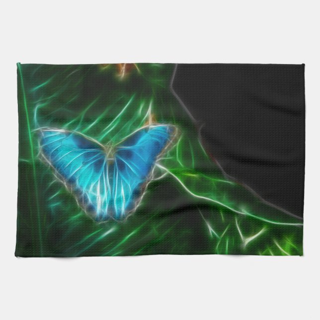 Electric Blue Morpho Butterfly Fraktal Handtuch (Horizontal)