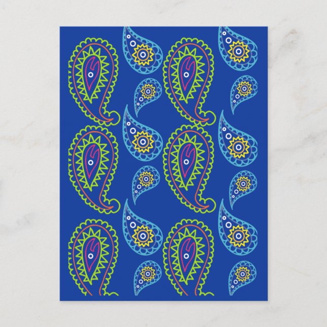 Electric Blue Paisley POSTCARDS für Wähler Postkarte (Vorderseite)