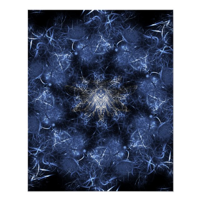 Electric Blue Plasma Fractal Art Poster (Vorderseite)