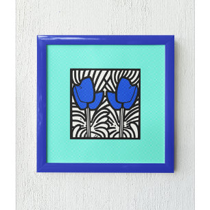 Electric Blue Pop Art Tulips Poster